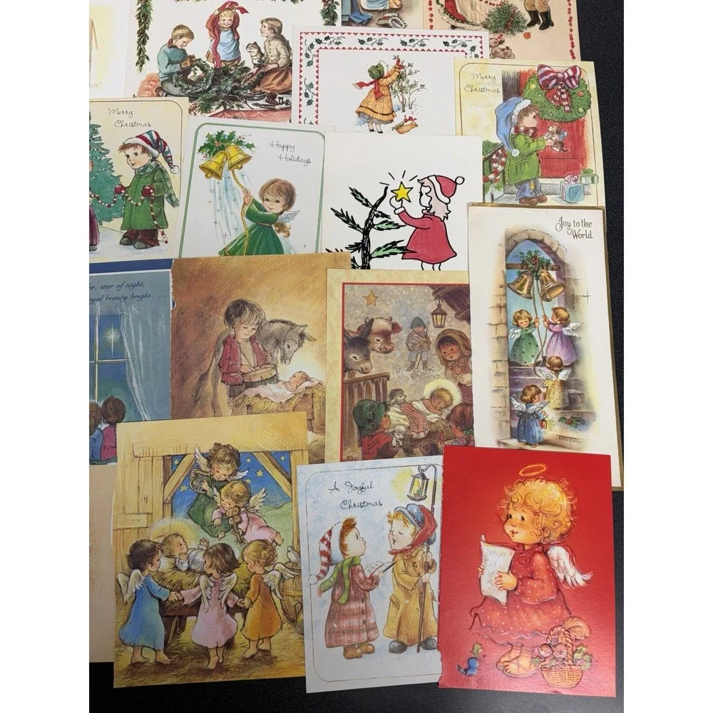 Vintage Christmas Cards Fronts ONLY Kids Children Scrapbooking Crafts Lot of 50+